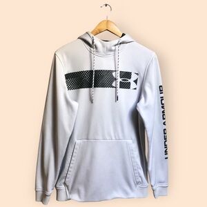 Under Armour White Activewear Pullover Hoodie Sweatshirt Logo Graphic MENS M